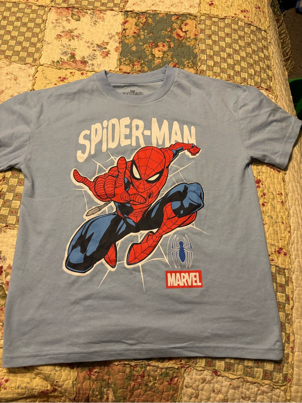 Marvel Spider-Man Tee in Light Blue with Red & Navy Graphic 10/12